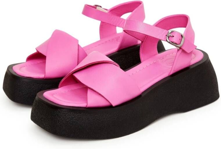 Cesare Gaspari Leren Plateau Sandalen Fuchsia Pink Dames