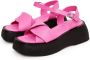 Cesare Gaspari Leren Plateau Sandalen Fuchsia Pink Dames - Thumbnail 3