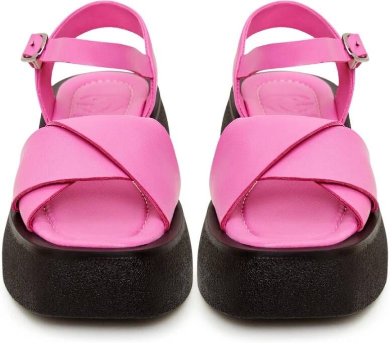 Cesare Gaspari Leren Plateau Sandalen Fuchsia Pink Dames