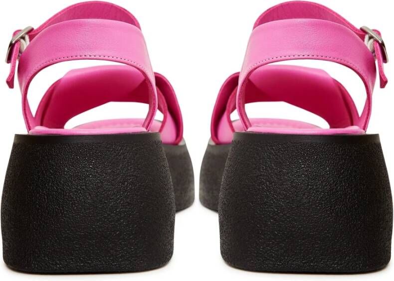 Cesare Gaspari Leren Plateau Sandalen Fuchsia Pink Dames