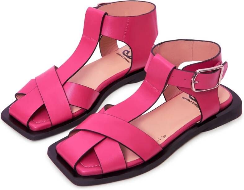 Cesare Gaspari Platte zool enkelband sandalen Fuchsia Pink Dames