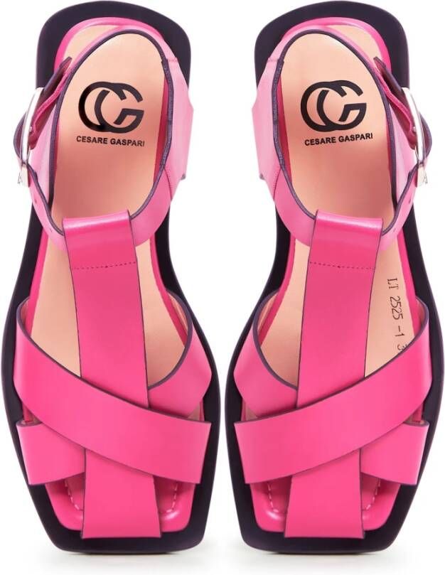 Cesare Gaspari Platte zool enkelband sandalen Fuchsia Pink Dames