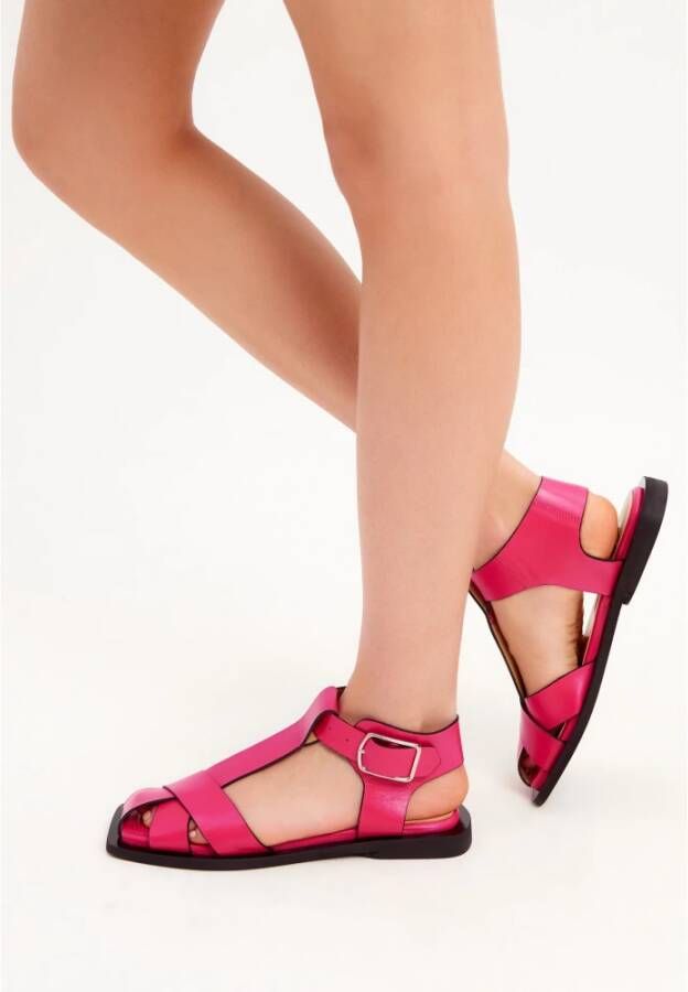 Cesare Gaspari Platte zool enkelband sandalen Fuchsia Pink Dames