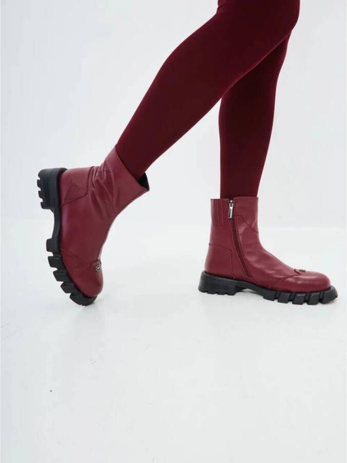 Cesare Gaspari Leren platte enkellaarsjes Bordeaux Red Dames