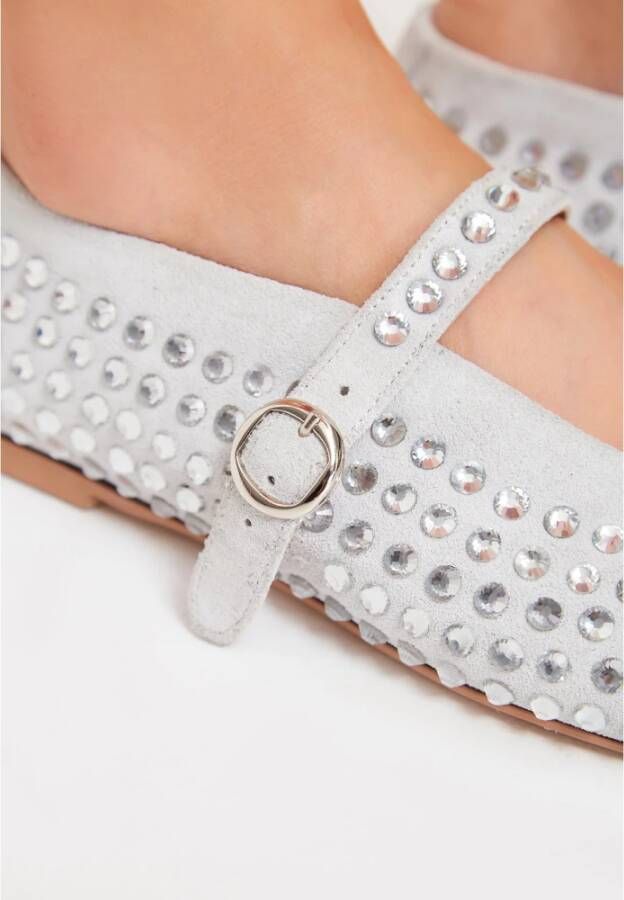 Cesare Gaspari Rhinestones Leren Ballerina's Zilver Gray Dames