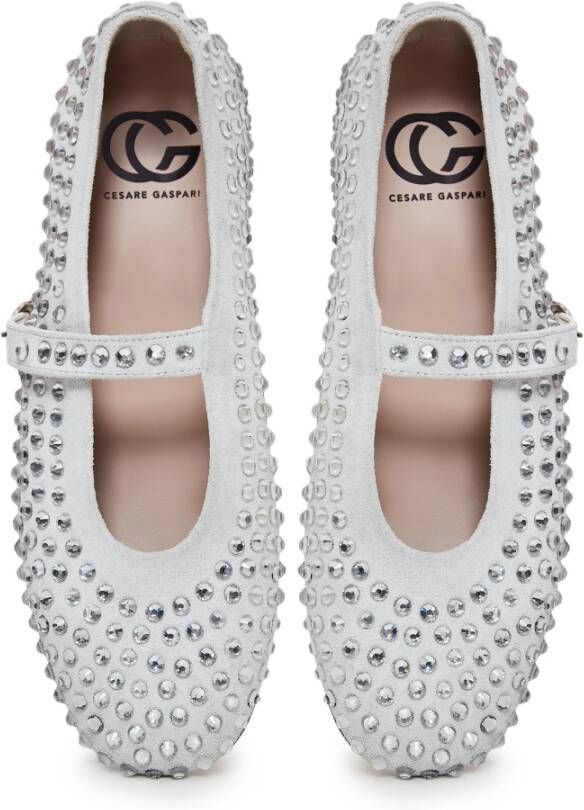 Cesare Gaspari Rhinestones Leren Ballerina's Zilver Gray Dames