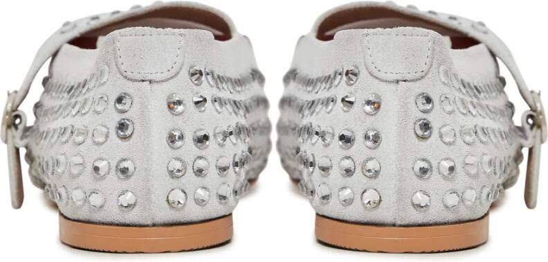 Cesare Gaspari Rhinestones Leren Ballerina's Zilver Gray Dames