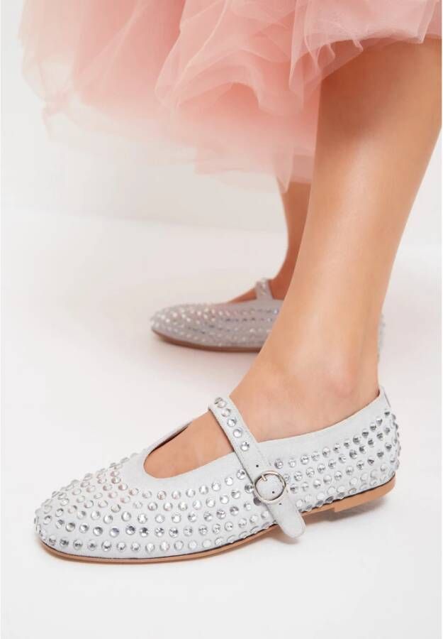 Cesare Gaspari Rhinestones Leren Ballerina's Zilver Gray Dames