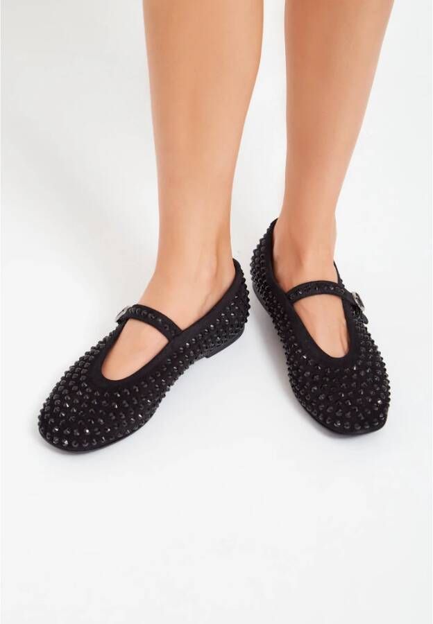 Cesare Gaspari Rhinestones leren ballerina's Zwart Black Dames