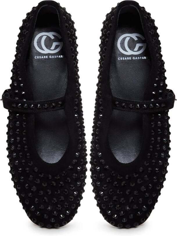 Cesare Gaspari Rhinestones leren ballerina's Zwart Black Dames