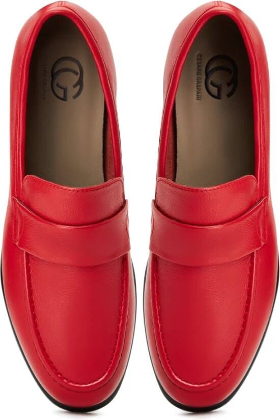 Cesare Gaspari Rode leren blokhak loafers Red Dames