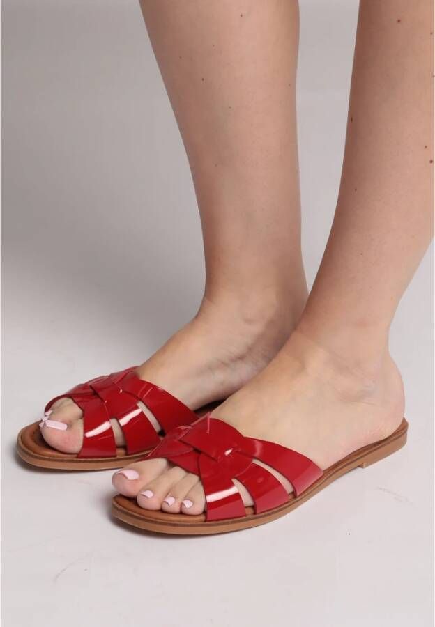 Cesare Gaspari Rode Leren Blokhak Sandalen Red Dames