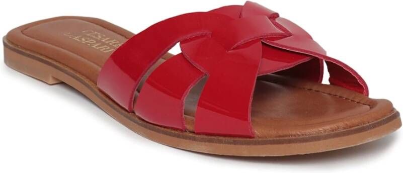 Cesare Gaspari Rode Leren Blokhak Sandalen Red Dames