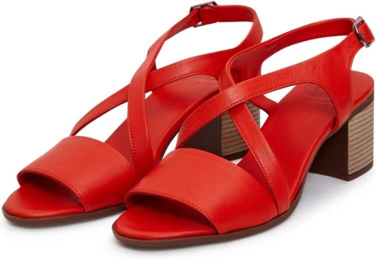 Cesare Gaspari Rode Leren Blokhak Sandalen Red Dames