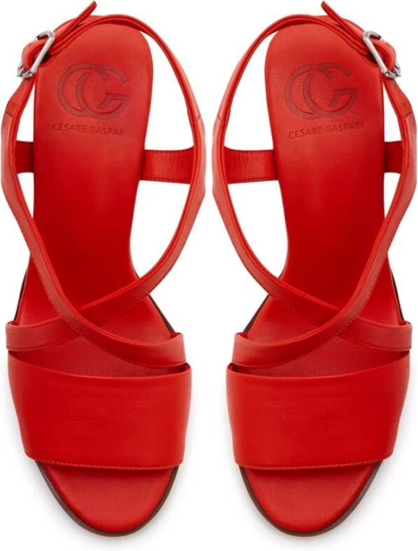 Cesare Gaspari Rode Leren Blokhak Sandalen Red Dames