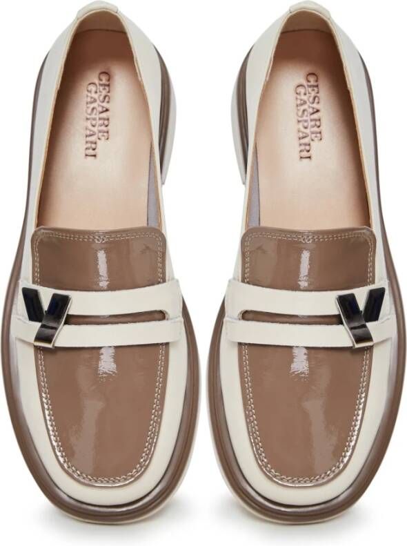 Cesare Gaspari Ronde punt blokhak loafers Beige Dames