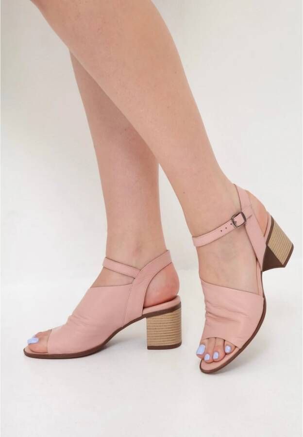 Cesare Gaspari Roze Blokhak Leren Sandalen Pink Dames