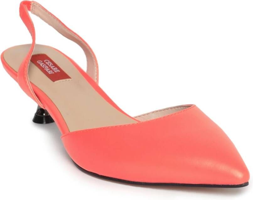 Cesare Gaspari Stijlvolle Leren Kitten Heel Sandalen Orange Dames