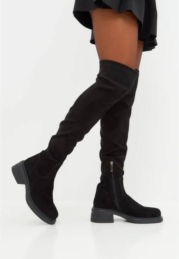 Cesare Gaspari Suede Chic Over-the-Knee Boots Black Dames