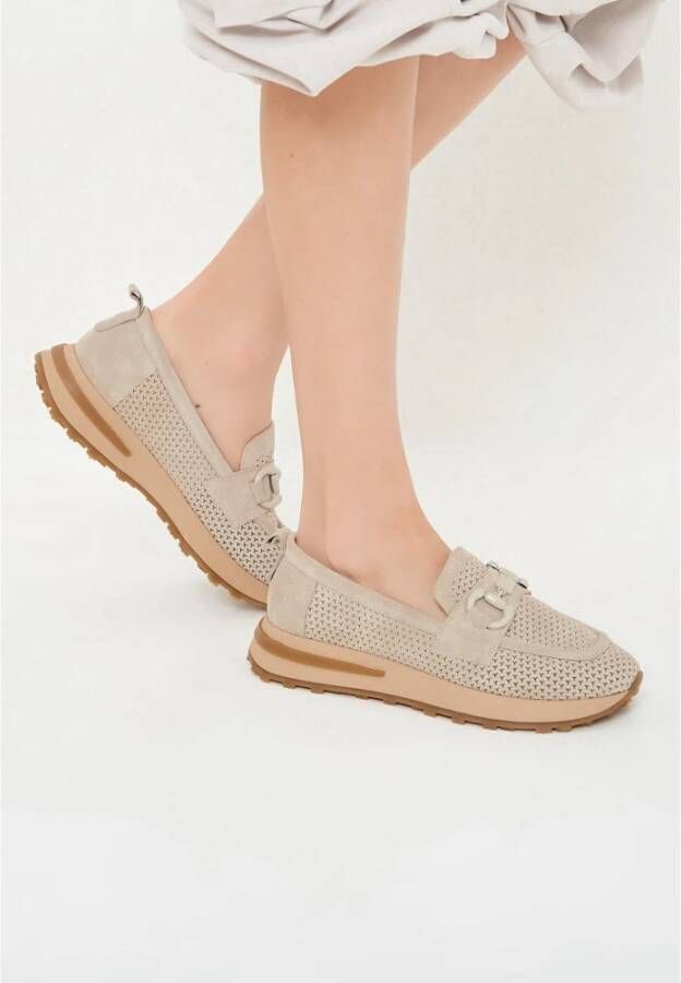 Cesare Gaspari Suede Laser Cut Loafers Beige Dames