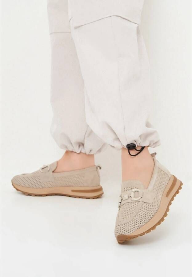 Cesare Gaspari Suede Laser Cut Loafers Beige Dames