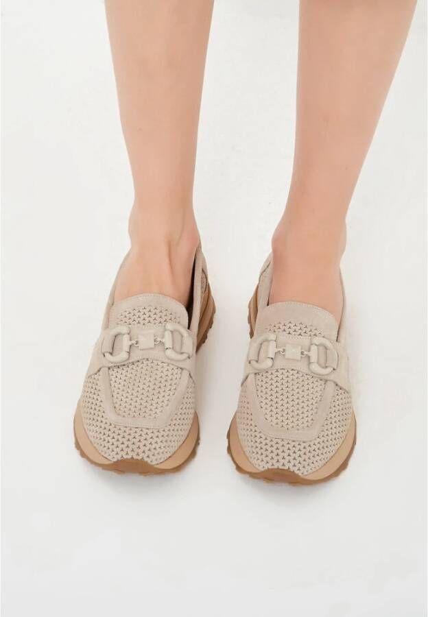 Cesare Gaspari Suede Laser Cut Loafers Beige Dames