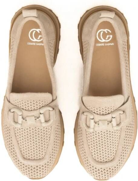 Cesare Gaspari Suede Laser Cut Loafers Beige Dames