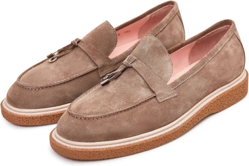 Cesare Gaspari Suede Slip-On Loafers Beige Brown Dames