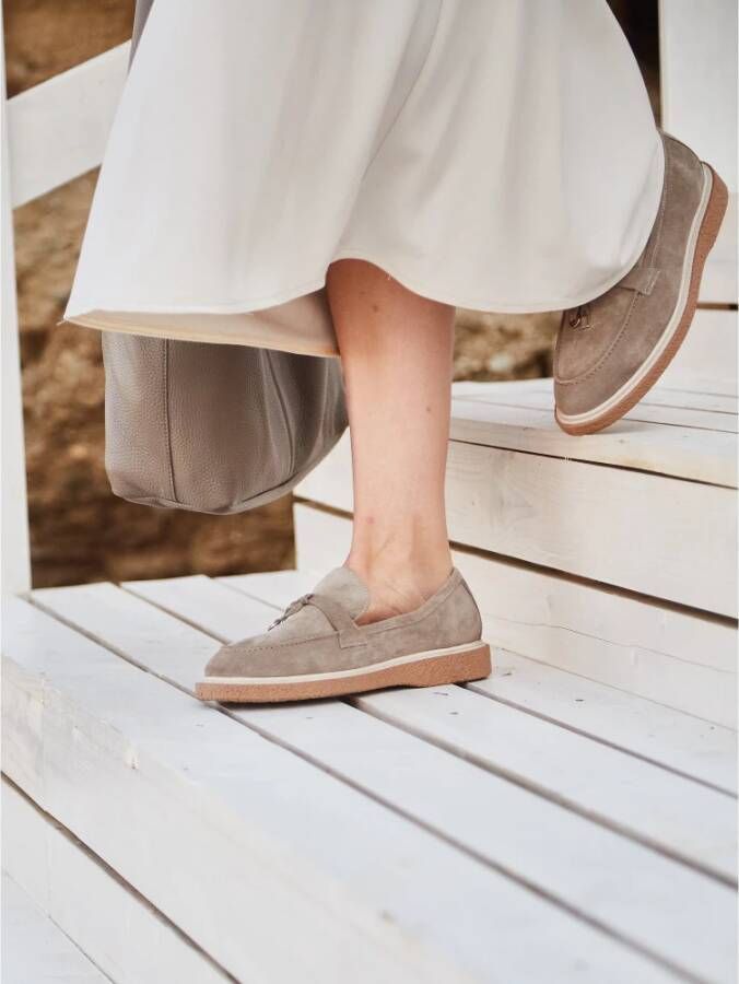 Cesare Gaspari Suede Slip-On Loafers Beige Brown Dames