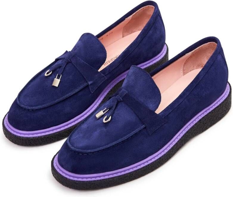 Cesare Gaspari Suede Slip-On Loafers Navy blue Dames