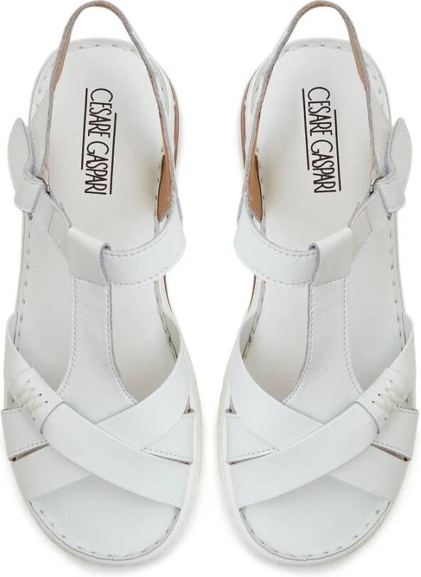 Cesare Gaspari Urban Leren Plateauhakken Sandalen White Dames