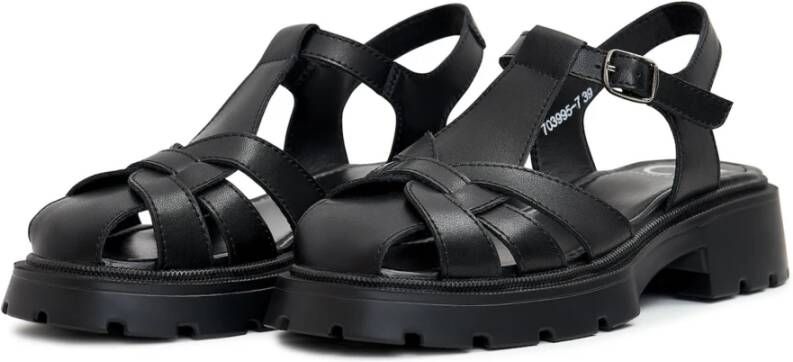 Cesare Gaspari Verhoogde Leren Plateau Sandalen Black Dames