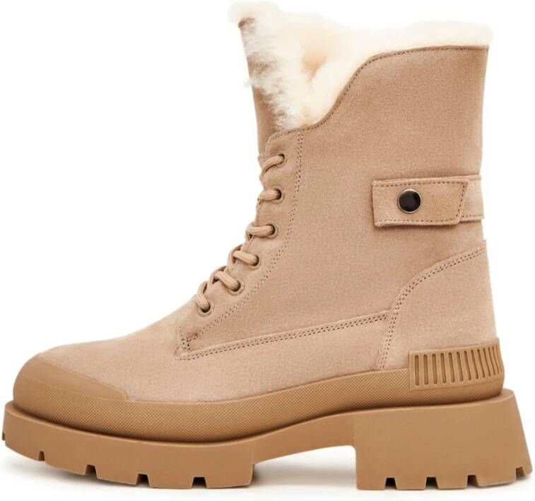 Cesare Gaspari Veterschoenen Enkellaarzen Beige Dames