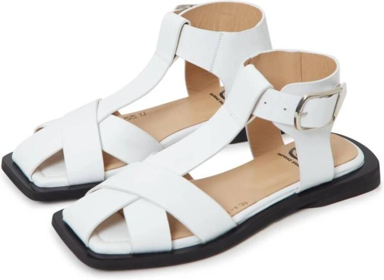 Cesare Gaspari Witte Enkelband Platte Zool Sandalen White Dames