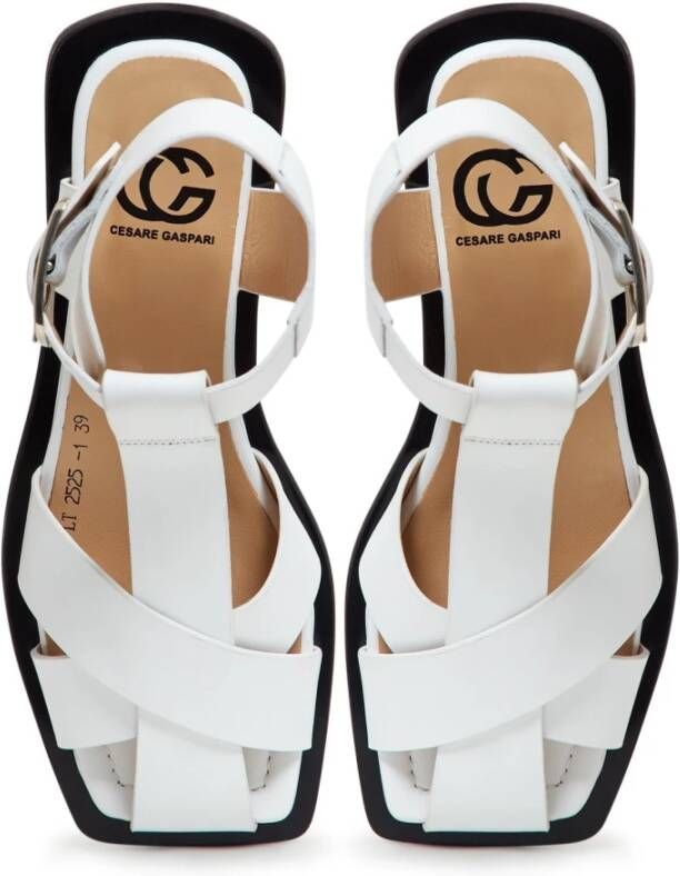 Cesare Gaspari Witte Enkelband Platte Zool Sandalen White Dames