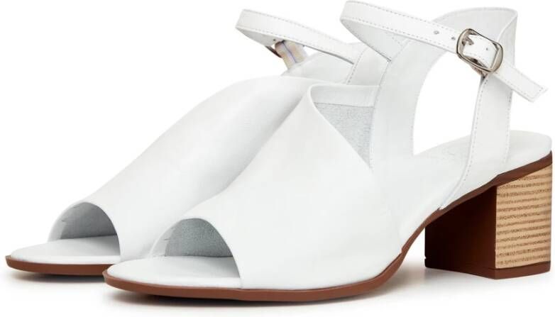 Cesare Gaspari Witte Leren Blokhak Sandalen White Dames