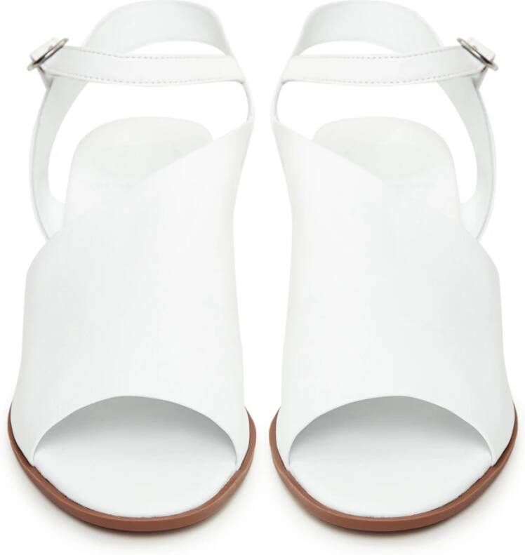 Cesare Gaspari Witte Leren Blokhak Sandalen White Dames