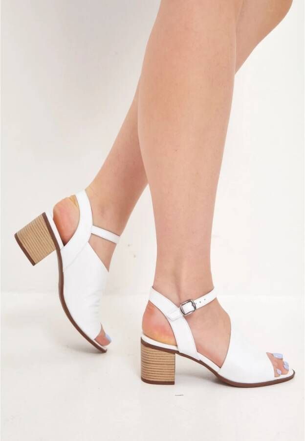 Cesare Gaspari Witte Leren Blokhak Sandalen White Dames