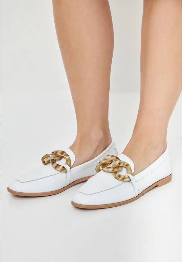 Cesare Gaspari Witte Leren Loafers met Chunky Zool White Dames