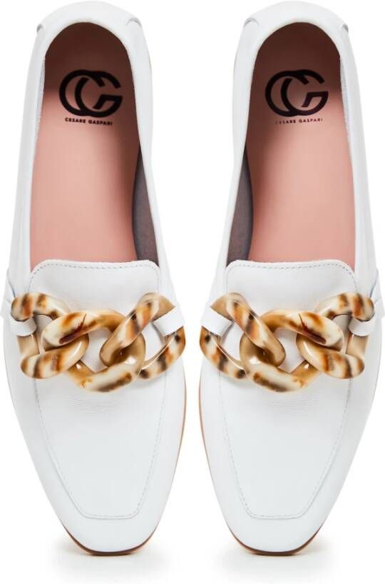 Cesare Gaspari Witte Leren Loafers met Chunky Zool White Dames