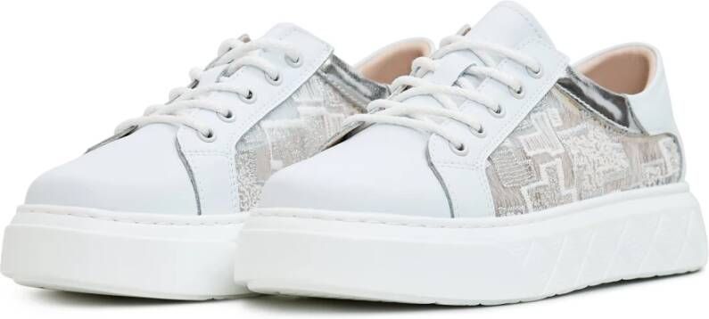 Cesare Gaspari Witte Leren Platform Sneakers White Dames