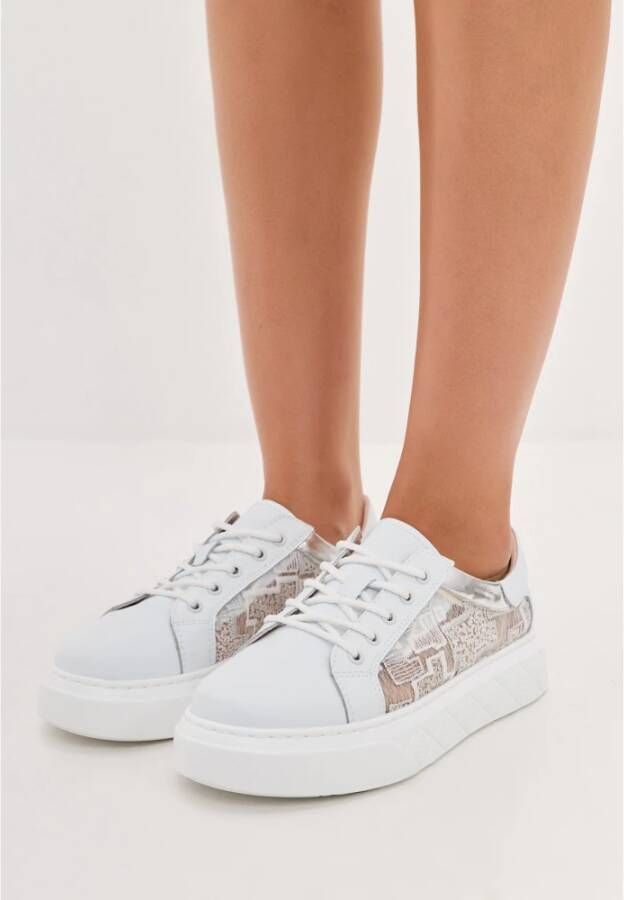 Cesare Gaspari Witte Leren Platform Sneakers White Dames