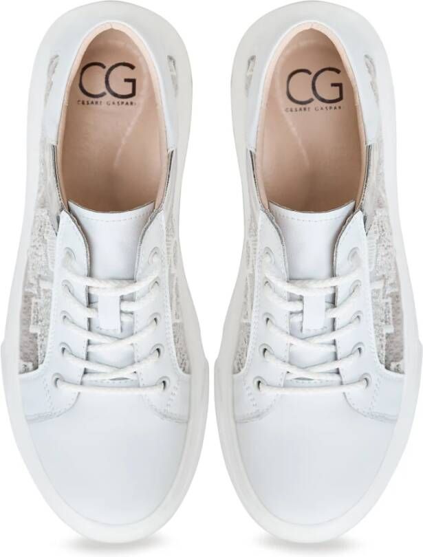 Cesare Gaspari Witte Leren Platform Sneakers White Dames