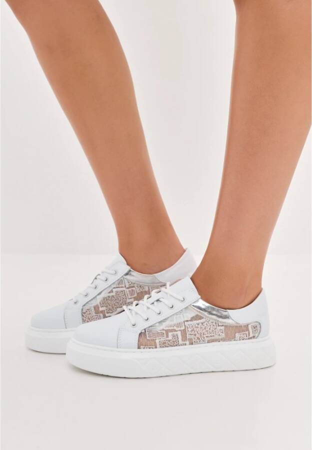 Cesare Gaspari Witte Leren Platform Sneakers White Dames