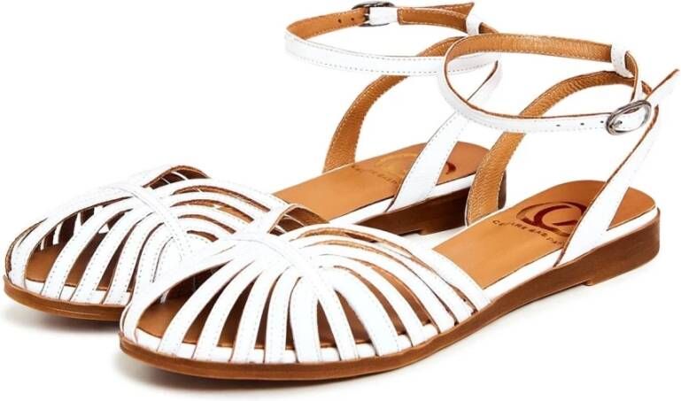 Cesare Gaspari Witte Leren Platte Sandalen White Dames