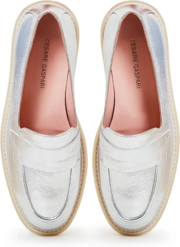 Cesare Gaspari Zilveren Loafers met Chunky Sole Gray Dames