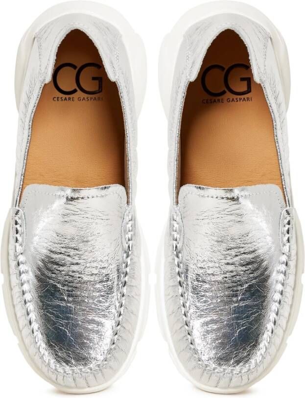 Cesare Gaspari Zilveren Platform Moccasins Alisa Gray Dames