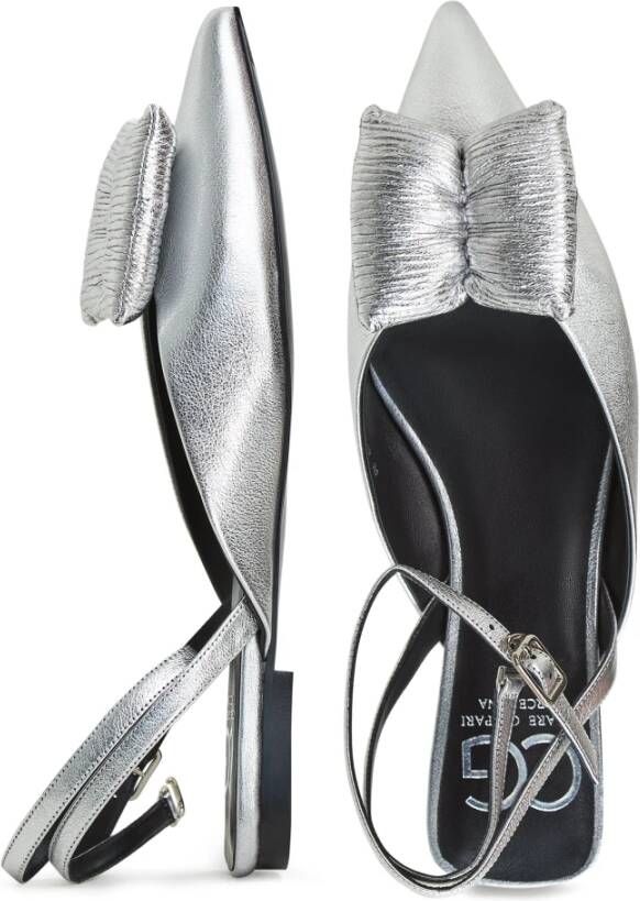 Cesare Gaspari Zilveren Slingback Ballerina Platte Zool Gray Dames