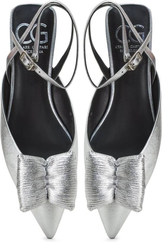 Cesare Gaspari Zilveren Slingback Ballerina Platte Zool Gray Dames