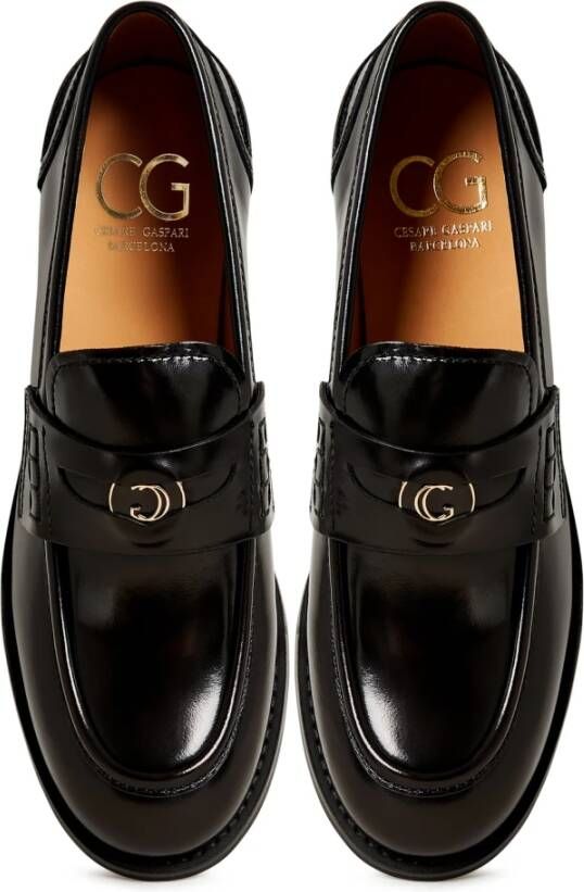 Cesare Gaspari Zwarte Blokhak Loafers Black Dames